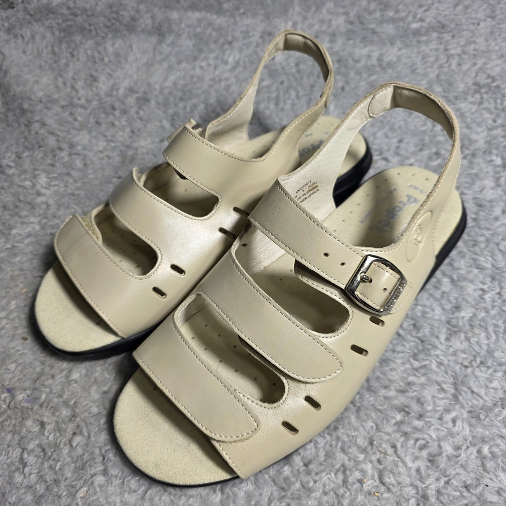 Propet Breezy Walker Walking‎ Sandals Bone Leather Wide Strappy Womens 8 2E WIDE